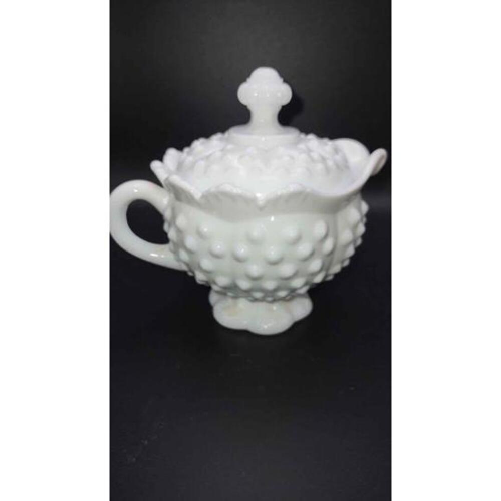 Westmoreland milk glass hobnail covered creamer dish